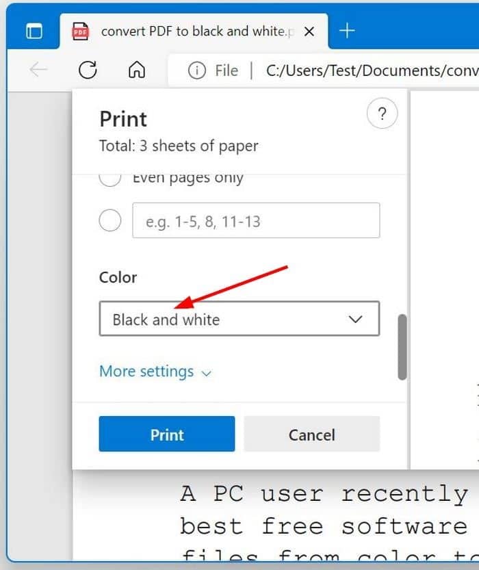 convert color PDF to black and white in Windows pic3