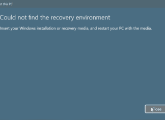 could not find the recovery environment in Windows 11 Windows 10