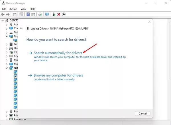 Search automatically for the updated driver software