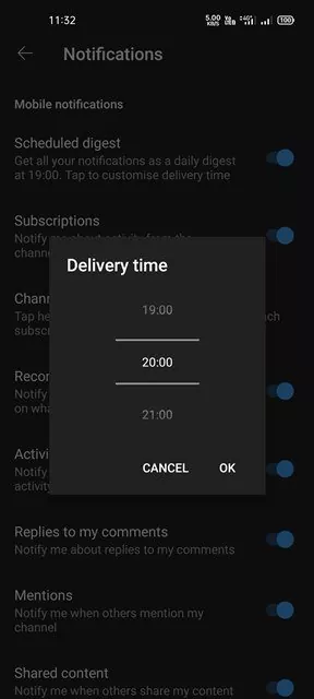 set the Delivery time