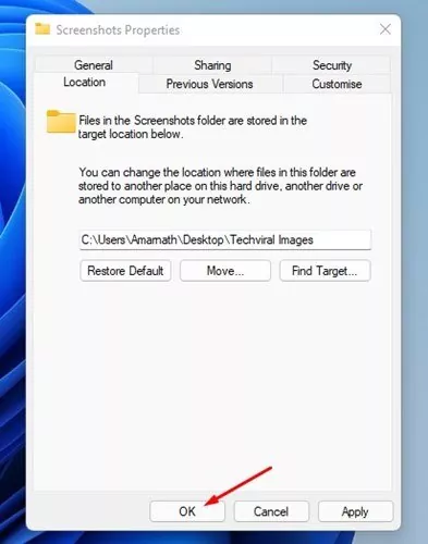 default screenshot folder location