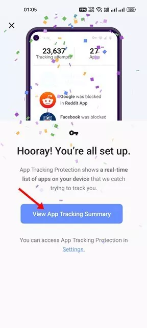 View app tracking summary