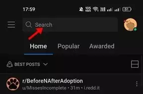 tap on the search bar and open the subreddit
