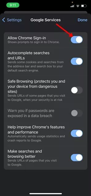 Allow Chrome Sign-in