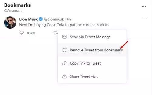 Remove Tweet from Bookmarks