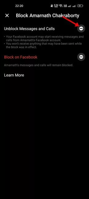 Unblock Messages and calls