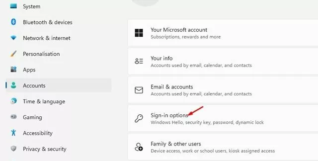 Settings > Accounts > Sign-in options