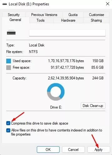 'Compress this drive to save disk space'