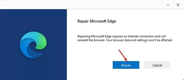 click on the Repair button