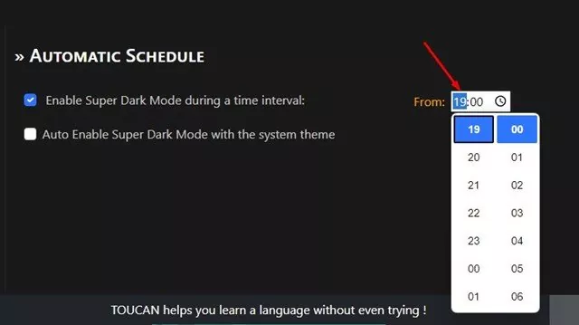 'Enable Super Dark Mode during a time interval'