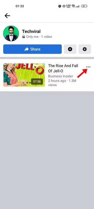 three dots beside the video name