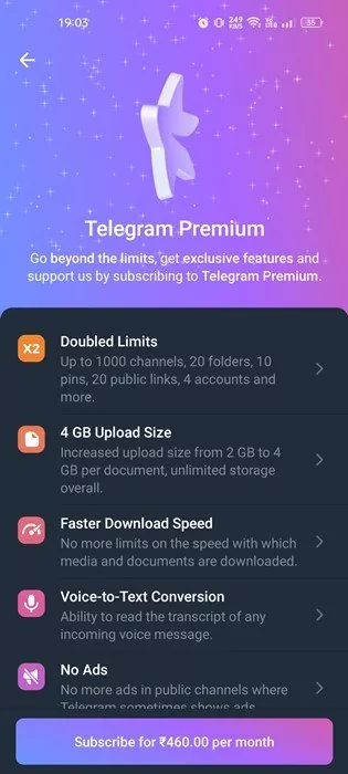 all the features of Telegram Premium