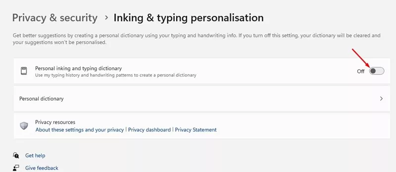 'Personal inking and typing dictionary'