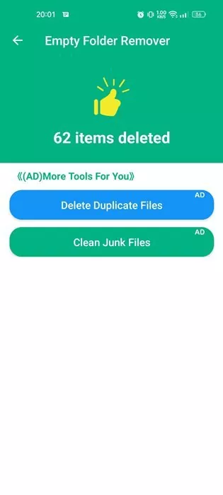 how many folders it has deleted