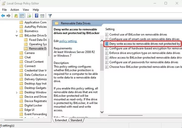 Deny write access to removable drives not protected by BitLocker