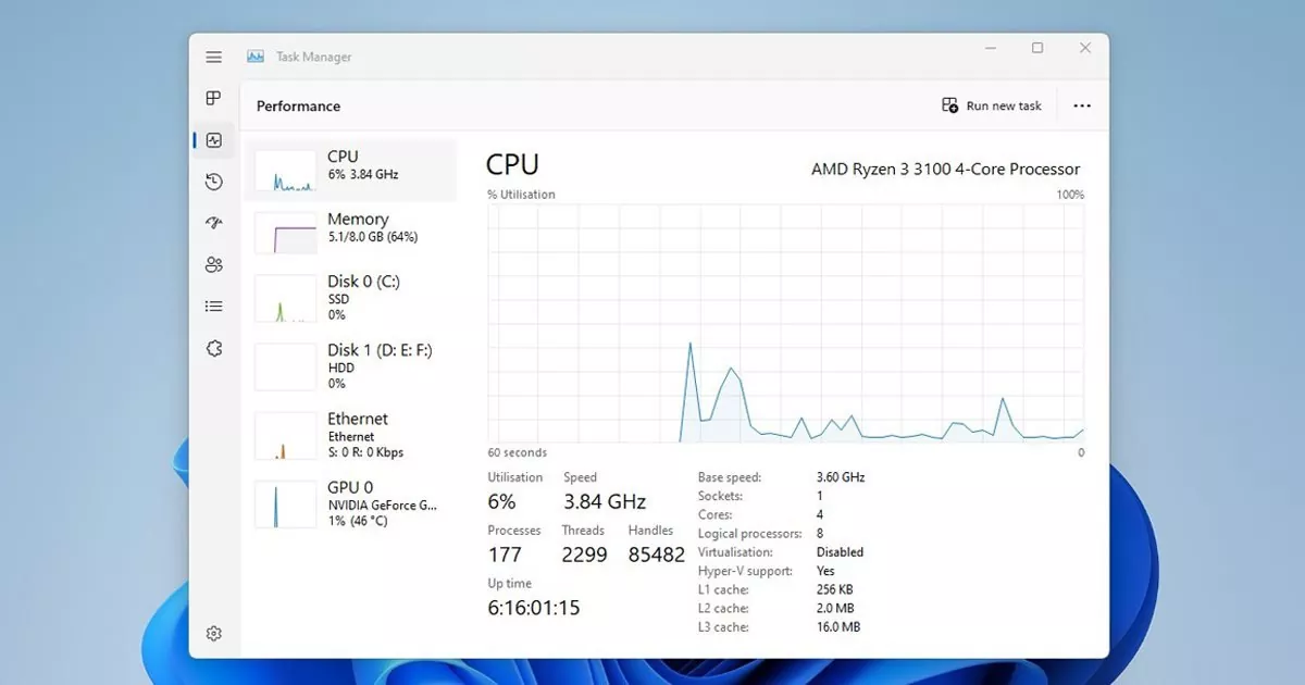 change Start Page in Windows 11's Task Manager