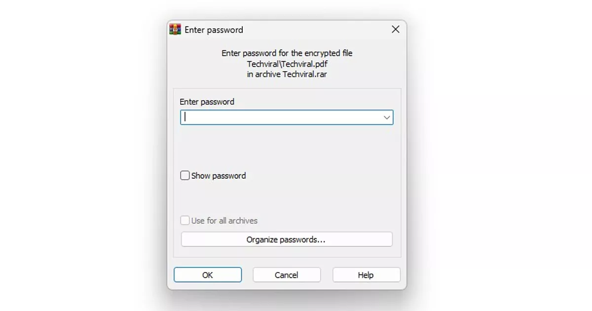 password-protected RAR file on Windows 11