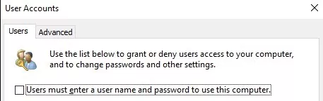 Users must enter a user name password to use this computer