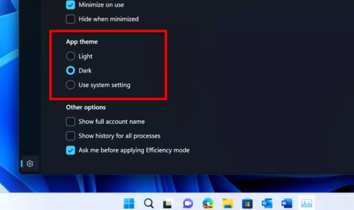 Windows 11 New Task Manager Includes Theme Options