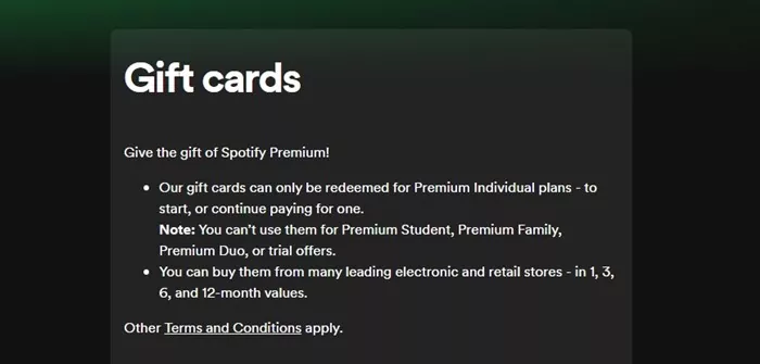 What can a Spotify Gift card be used for?