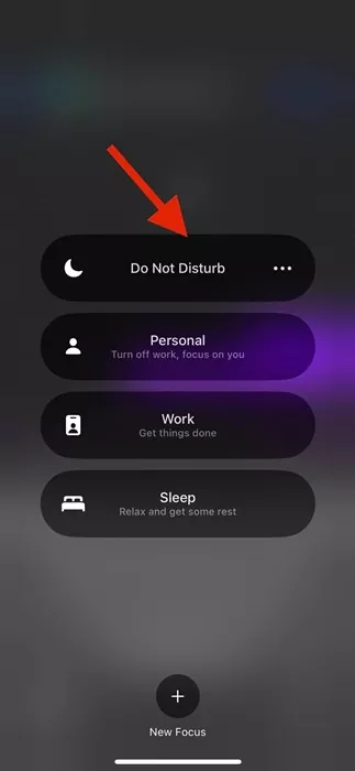 tap on the active Focus profile