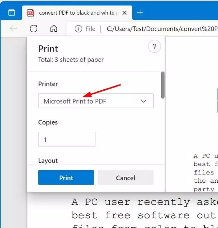 convert color PDF to black and white in Windows pic2