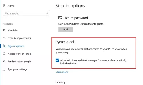 Allow Windows to detect when you’re away and automatically lock the device