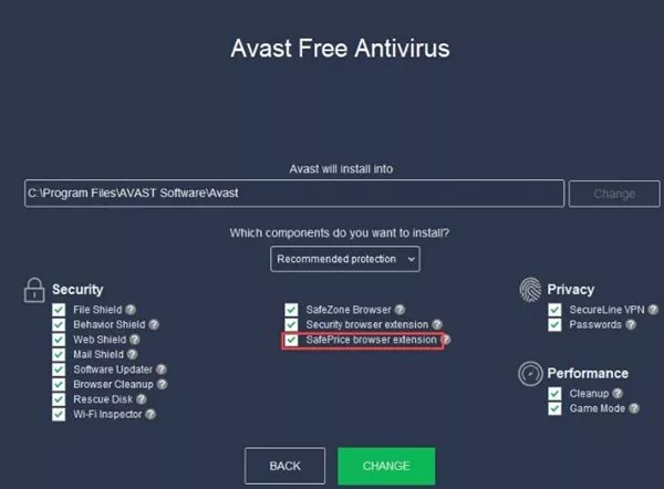 Uninstall Avast SafePrice from Control Panel