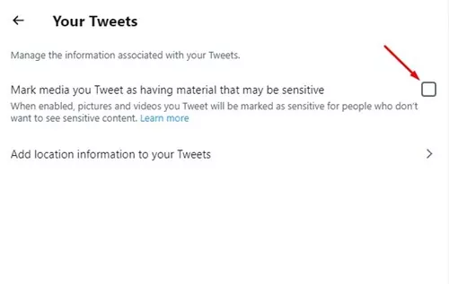 Mark media you Tweet as containing material that may be sensitive