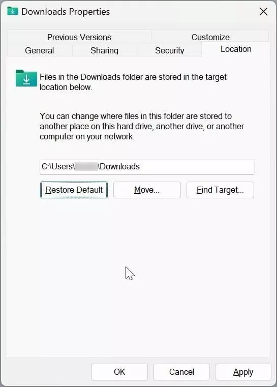 restore the default location of personal folders in Windows pic5