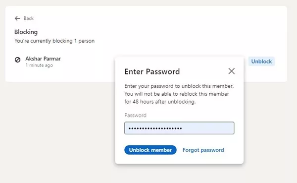 enter your account password