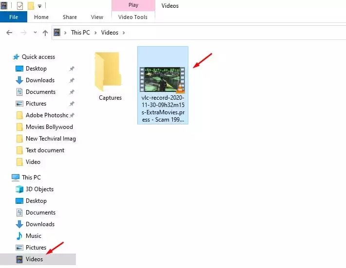 The clip will be saved to the 'Videos' folder