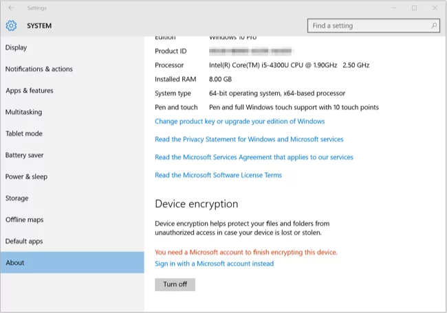 Windows 10 Device Encryption
