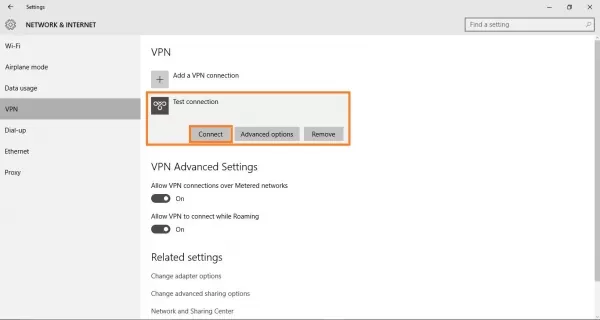 newly added VPN connection