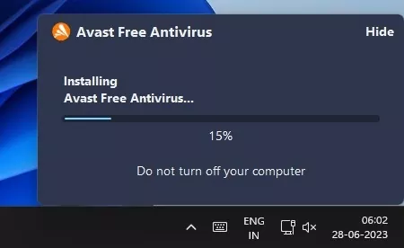 wait until Avast Free Antivirus installs