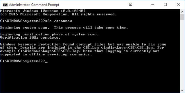 If you get an error, restart the PC with safe mode and enter the SFC command again