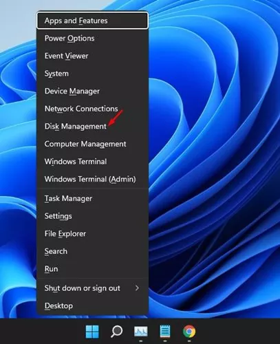 right-click on the Windows 11 Start button