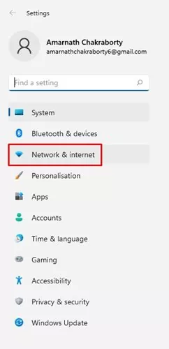 Network & Internet option