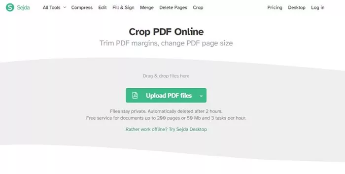 Sejda PDF crop website