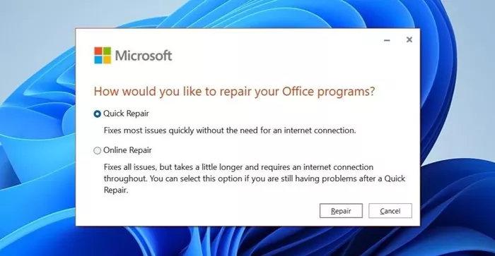Run the Microsoft Office Repair Tool