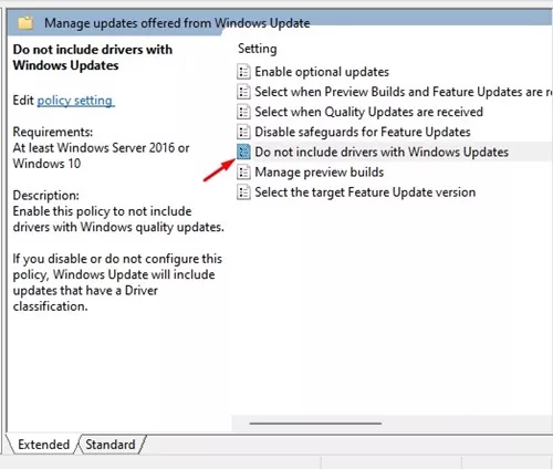 Do not include drivers with Windows Updates