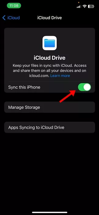 turn off the toggle beside the iCloud drive