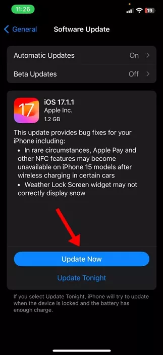 pending iOS update