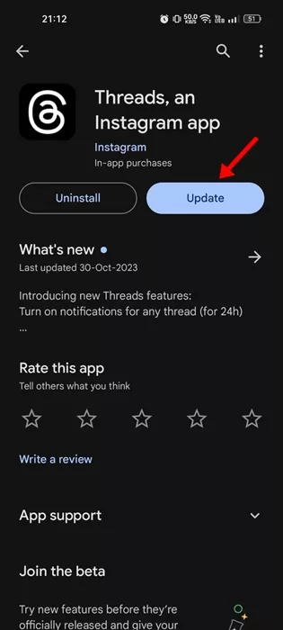 update the Threads app