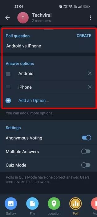 Poll Question, and Answer options