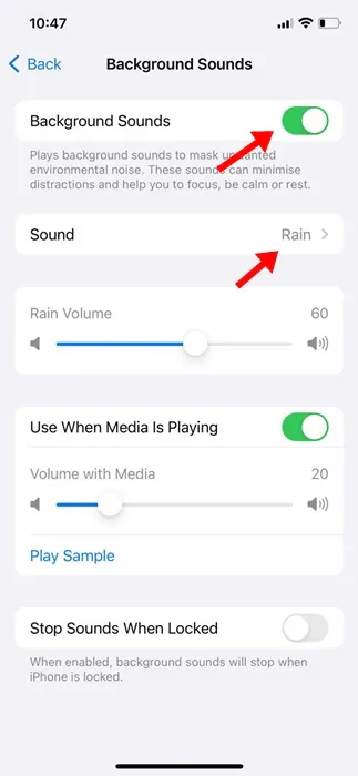 enable the toggle for Background Sounds