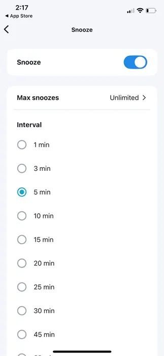 set the Snooze duration