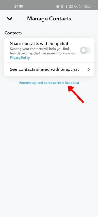 Remove Synced Contacts from Snapchat