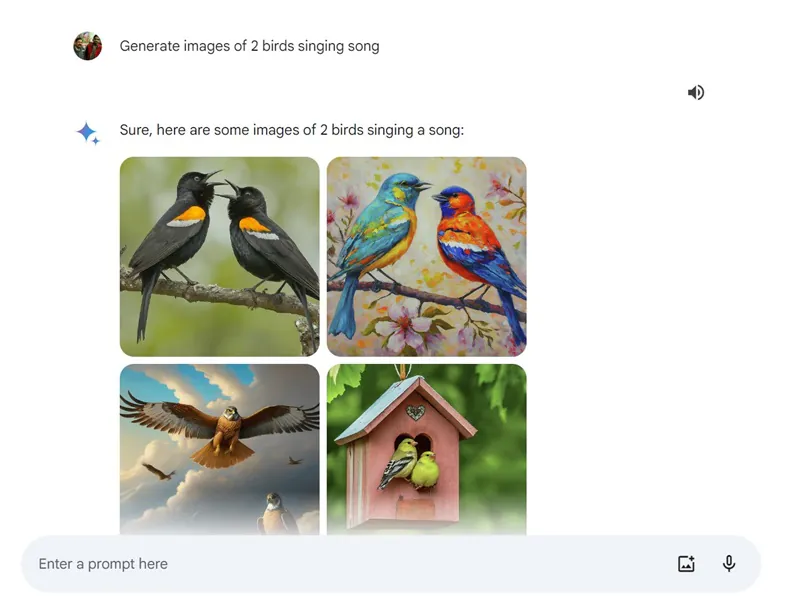 Generate images of 2 birds singing song