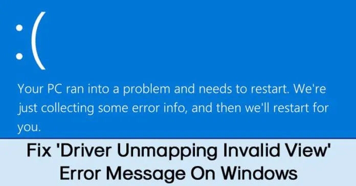 How To Fix ‘DRIVER UNMAPPING INVALID VIEW’ Error Message